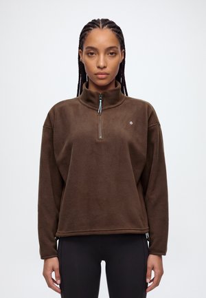 Even&Odd active by Zalando, 1/4 ZIP CROPPED POLAR FLEECE WITH ADJUSTABLE WAISTBAND - Pull polaire - dark brown