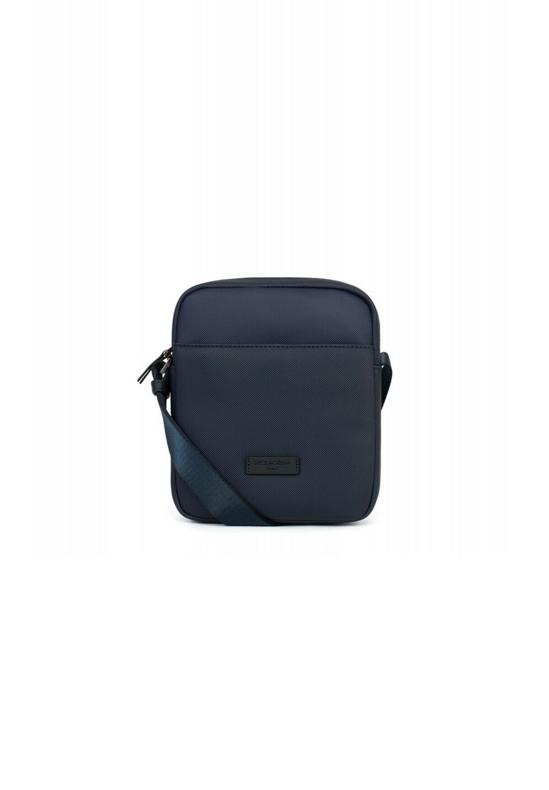 Borsa a tracolla blu navy realizzata in tessuto testurizzato, dotata di chiusura con zip, tracolla regolabile e forma rettangolare con etichetta del marchio.