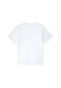 Hvid bomulds T-shirt, korte ærmer, rund halsudskæring, glat tekstur, afslappet pasform, ingen synlige mønstre eller grafikker. Enkel, minimalistisk design.