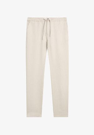 Beige Freizeithose mit geraden Beinen, elastischem Bund und Kordelzug, mit Seitentaschen.