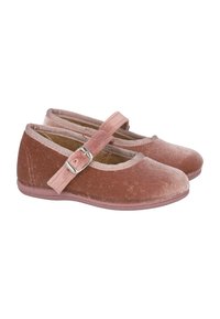 Zapatos de charol rosa estilo Mary Jane con puntera redondeada y correa ajustable que cuenta con una hebilla plateada. Superficie texturizada y forro suave.