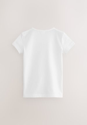 Witte T-shirt met korte mouwen, gemaakt van zacht katoen, met een ronde hals en geen zichtbare afbeeldingen of patronen aan de achterkant.