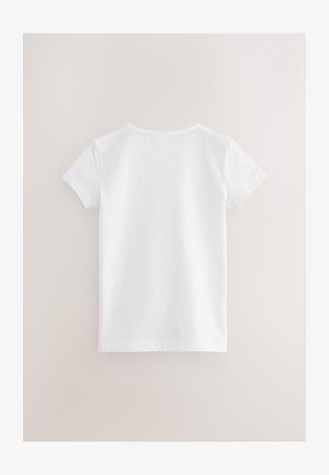 T-shirt blanc à manches courtes, en coton doux, doté d'un col rond et sans motifs ni graphismes visibles au dos.