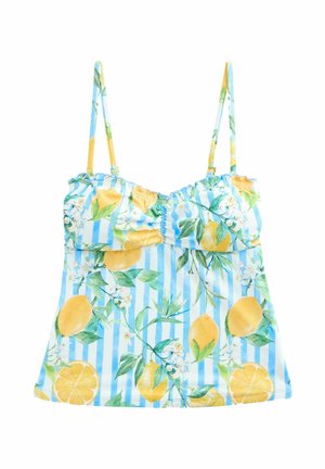 REGULAR FIT - BANDEAU TANKINI - Bikinio viršutinė dalis - white/blue stripe lemon print