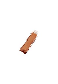 Échantillon de poudre cosmétique bronze avec une texture lisse, entouré d'une fine couche de poudre. La couleur est un ton brun moyen, chaud.