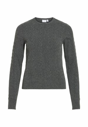 VILA, KNITTED PULLOVER VIKERRY ROUND NECK - Strickpullover - dark grey melange