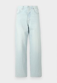 Φαρδιά παντελόνια τζιν σε ανοιχτό μπλε χρώμα με ψηλή μέση, πέντε τσέπες, κλείσιμο με κουμπί και διακριτικό ξεθώριασμα.