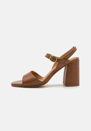 LEATHER - High heeled sandals - cognac