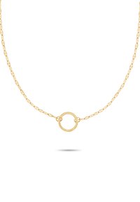 Goldkette mit einem strukturierten Linkdesign und einem runden Anhänger in der Mitte. Einfach und elegant mit einem polierten Finish.