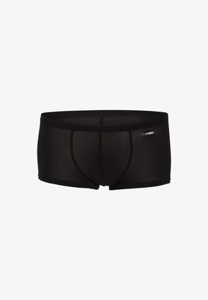 Zwarte boxershorts van doorschijnende stof, met een aansluitend ontwerp, elastische tailleband en zonder zichtbare patronen of hardwaredetails.