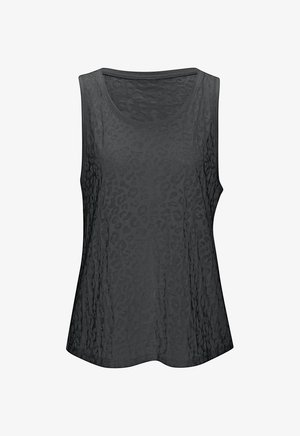 Gray sleeveless top featuring a textured leopard print pattern, a round neckline, and a loose fit. Crafted from soft, lightweight fabric.