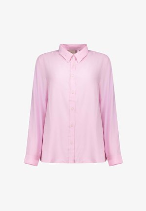 Chemise rose clair à manches longues avec boutons, col classique et poignets boutonnés, présentée sur fond blanc.