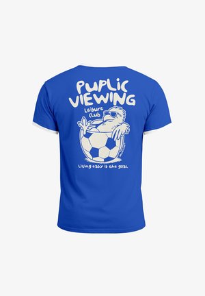Neverless, HERREN T-SHIRT RETRO KONTRASTBUND - SOCCER PUBLIC VIEWING - - Print T-shirt - blau-weiß