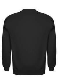 Sort sweatshirt med rund halsudskæring, lange ærmer og ribbede mansjetter. Glat stoftekstur uden synlige mønstre eller detaljer.