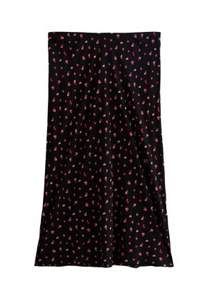 New Look Curves CURVES BERRY PRINT JERSEY MIDI - Maxi skirt - black pattern