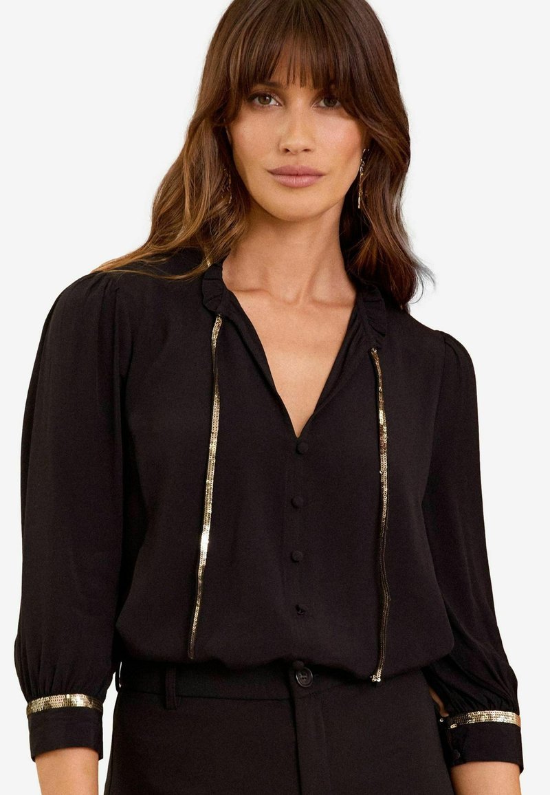 Love & Roses SEQUIN TIE V NECK - REGULAR FIT - Blūze - black