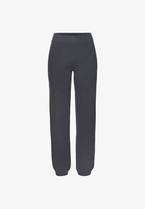 Graue Jogginghose aus weichem Material, mit elastischem Bund und schmal zulaufenden Knöcheln für einen lässigen Sitz. Keine sichtbaren Muster oder Beschläge.