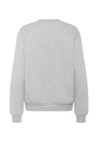 Grau Sweatshirt mit Rundhalsausschnitt, langen Ärmeln, gerippten Bündchen und Saum. Glatte Textur und schlichtes Design ohne sichtbare Logos oder Muster.