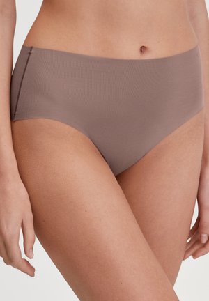 Taupe seamless hipster underwear featuring a smooth texture and minimalistic design with a mid-rise waist and clean edges.