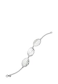 Bracelet en argent composé de trois maillons ovales avec des motifs ondulés texturés, reliés par une fine chaîne et orné d'un fermoir en forme de homard.