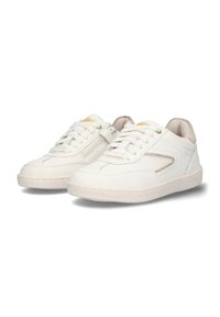 Witte leren sneakers met een gladde textuur, met een ronde neus, platte veters en een subtiele contrasterende zijpanel.