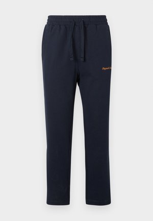 Marineblå sweatpants lavet af bomuldsblanding, med elastisk taljebånd med snøre og sidelommer, afsluttet med orange logo broderi.