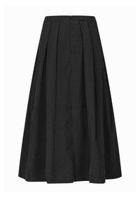 Czarna plisowana spódnica midi z wysokim stanem i zapięciem na zamek z tyłu.