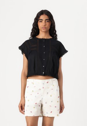RUFFLE TRIM FASHION SHIRT - Button-down blouse - true black