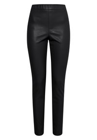 Zwarte faux leren legging met een gladde textuur, slim fit, hoge tailleband en minimale stikdetails. Perfect voor een slank silhouet.