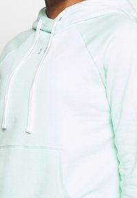 Felpa verde menta chiaro realizzata in tessuto morbido, con tasca frontale, cappuccio con coulisse e un piccolo logo sul petto.