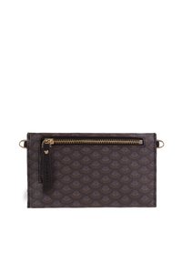 Borsa a tracolla marrone con una tasca con zip e un motivo testurizzato di archi sovrapposti in tonalità più chiare. Accessori in hardware dorato inclusi.