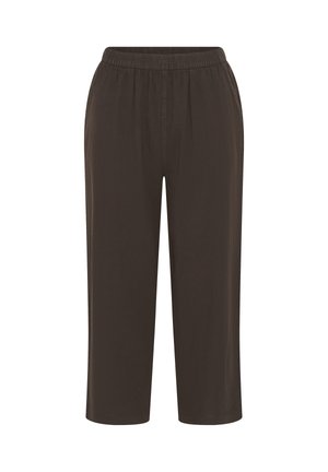 Pantalon marron à coupe ample avec taille élastique et poches latérales, longueur raccourcie, en tissu léger.