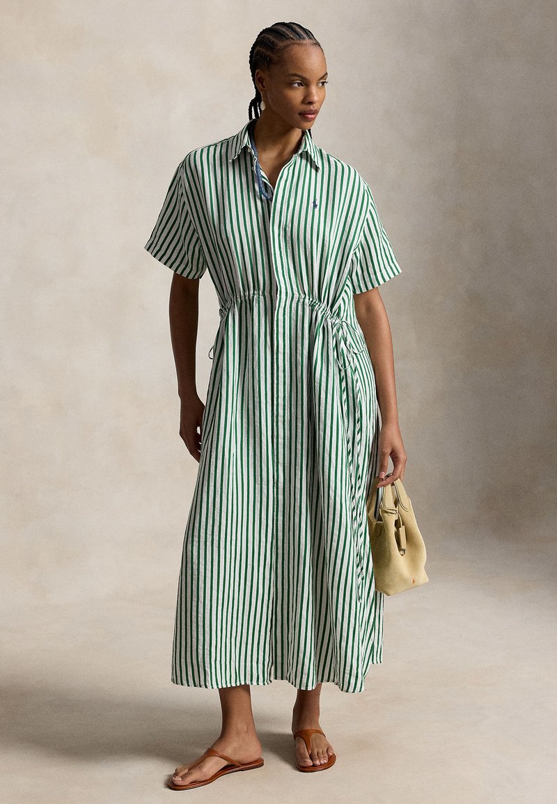green and white striped shirt dress Polo Ralph Lauren LINEN-COTTON DRAWCORD SHIRTDRESS - Ocassion_Quinceanera