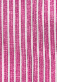 Cotton fabric with alternating wide pink and narrow white stripes, featuring a textured surface and woven pattern.