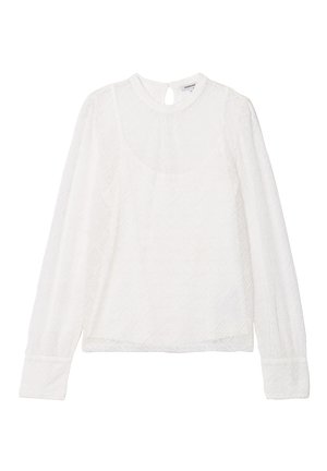 Blusa bianca a maniche lunghe con motivo a diamante testurizzato, chiusura sul retro con apertura a chiave e vestibilità rilassata con maniche con polsini.