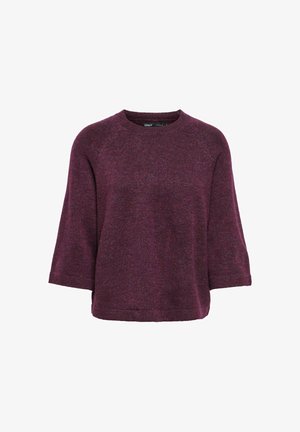 Pull en maille violet foncé avec une coupe ample, manches trois-quarts et encolure ronde.