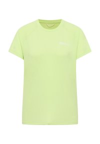 T-shirt sportivo verde lime, maniche corte, scollatura rotonda, realizzato in tessuto leggero, presenta un piccolo logo sul davanti.