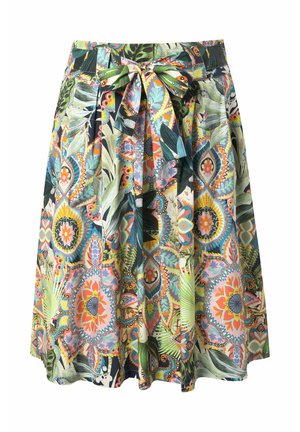 Blomstret nederdel med livlige farver som grøn, orange og pink. Designet med et bindebånd i taljen og flydende stof for en afslappet pasform.