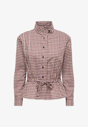 ONLY, ONLKEERY LS HIGHNECK TIE SHIRT EX WVN - Chemisier - cappuccino checks:cloud dancer