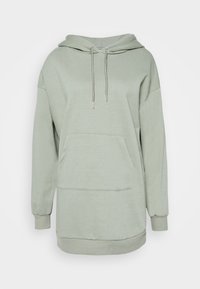 Svetle zelená mikina s kapucí vyrobená z měkké bavlny, která má šňůrku na stažení, přední kapsu a žebrované manžety a spodní lem.