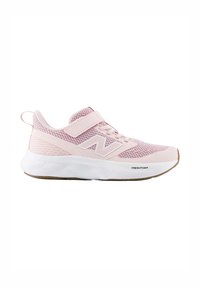 Baskets de sport roses avec tige en maille, touches blanches et une sangle velcro. Comprend une semelle blanche rembourrée avec une adhérence texturée.