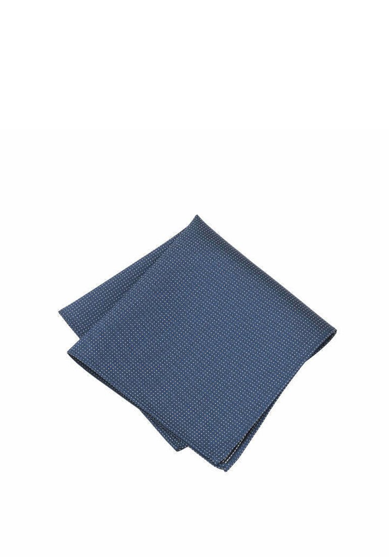 Navy blue cotton cloth with small white polka dots, folded into a square shape. Smooth texture with stitched edges.