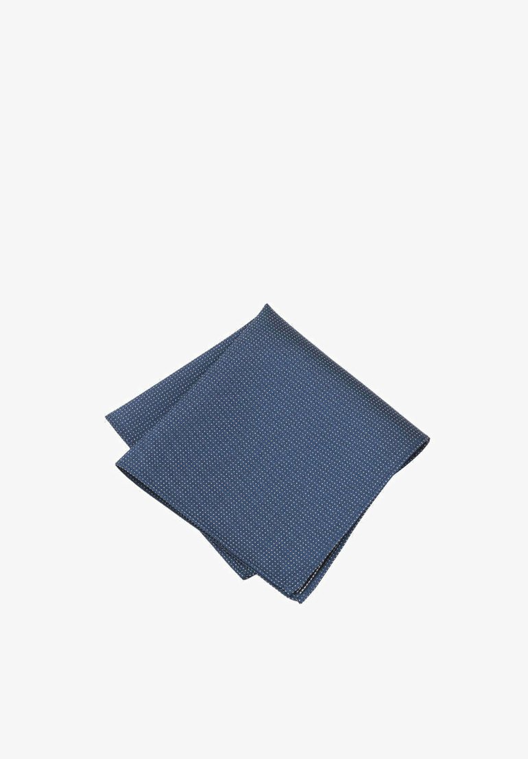 Navy blue cotton cloth with small white polka dots, folded into a square shape. Smooth texture with stitched edges.