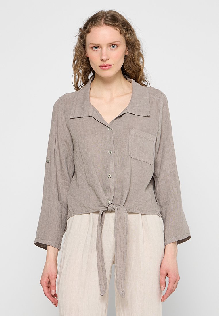 Le Monde du Lin Overhemdblouse taupe Le Monde du Lin Overhemdblouse taupe