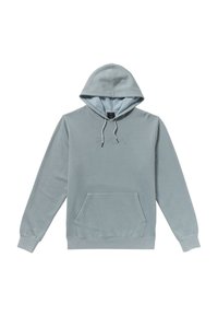 Helle blaue Kapuzenjacke aus weichem Material. Ausgestattet mit einer Fronttasche, einer verstellbaren Kapuze und gerippten Bündchen. Besticktes Logo auf der Vorderseite.