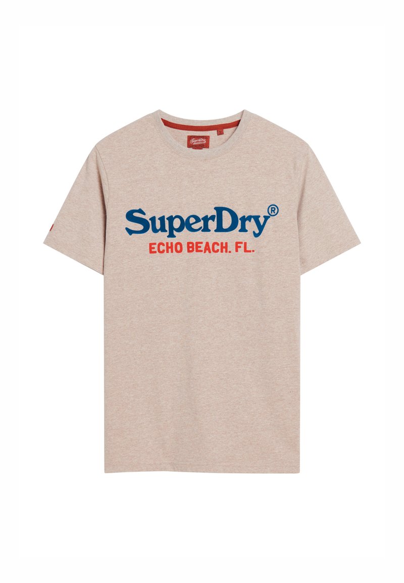 Superdry VENUE DUO LOGO - T-Shirt print - lavin beige marl/beige  