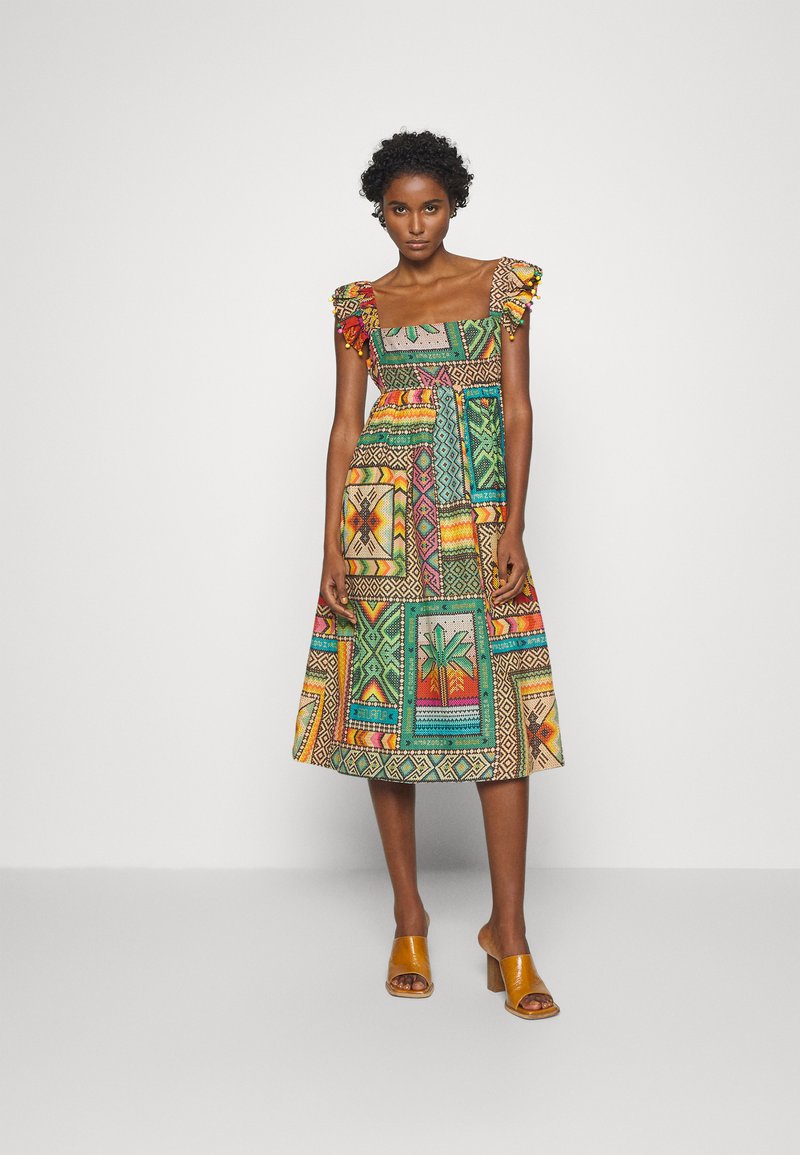 Farm Rio BANANA SCARVES MIDI DRESS Rochie maxi multicoloured