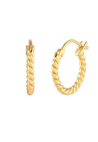 Boucles d'oreilles en or avec un design tordu, dotées d'un fermoir sécurisé et d'une surface lisse et brillante. Disponibles en deux tailles : petite et moyenne.