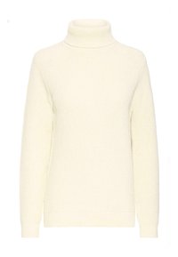 Krämfärgad polotröja i ribbad textur, långa ärmar och standardpassform. Inga mönster eller ytterligare dekorationer. Mjukt och mysigt material.