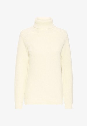 Zöld színű, bordázott textúrájú, garbós pulóver, hosszú ujjakkal és normál szabással. Minták vagy további díszítések nélkül. Puha és kényelmes anyag.